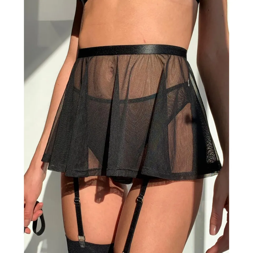 Sheer Mini Skirt - Thong with Garters