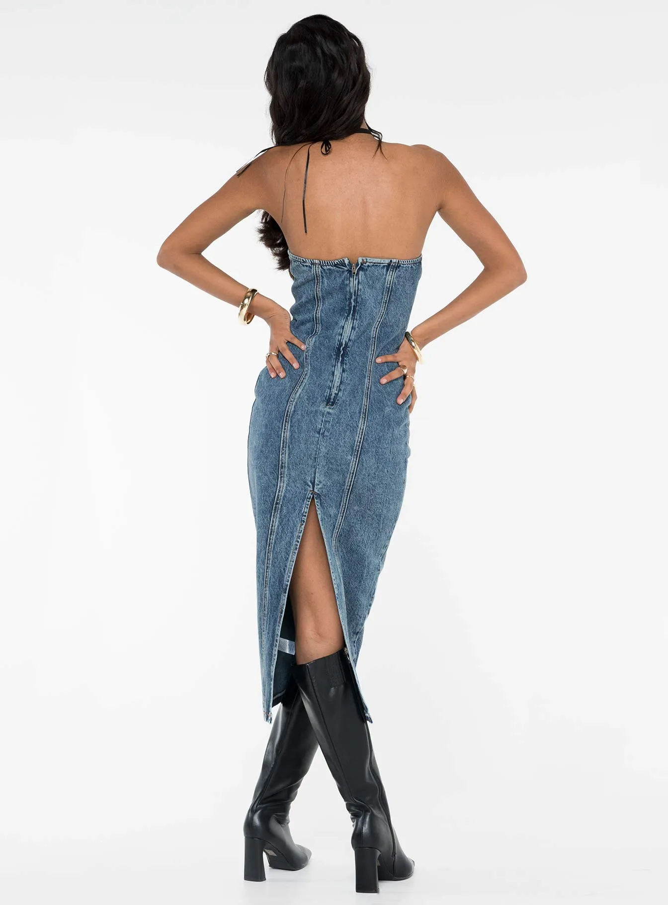 Smokeshow Strapless Midi Dress Blue Denim