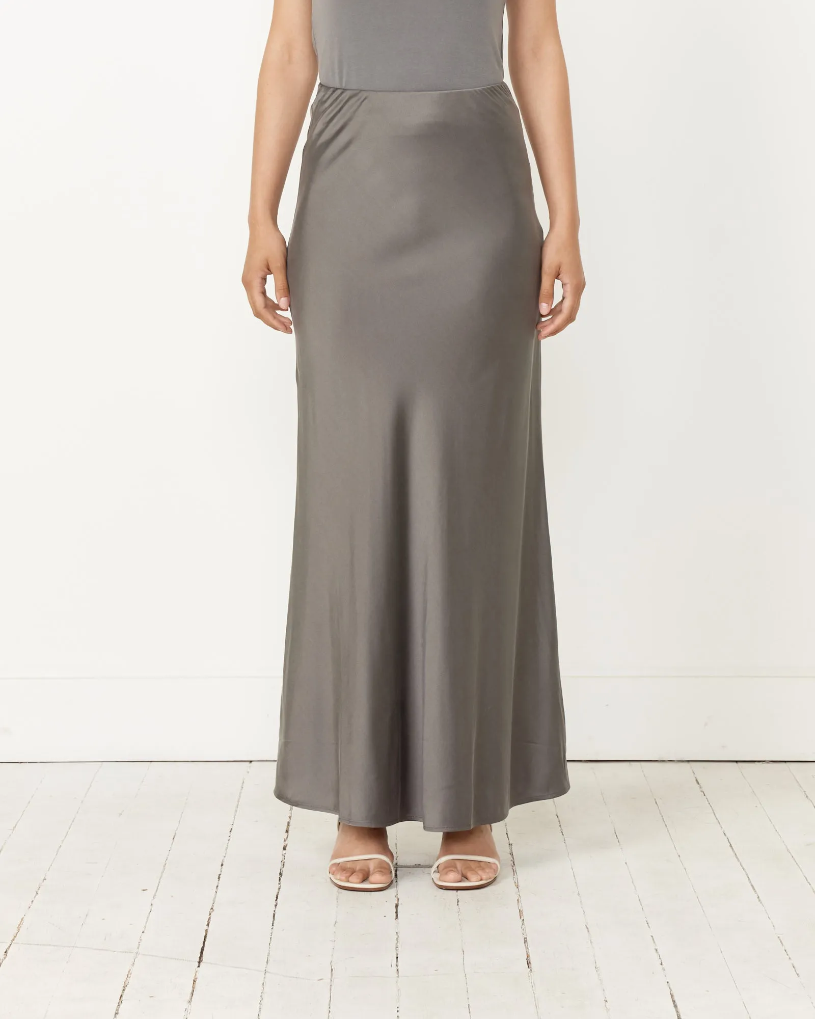 Soft Silk Maxi Skirt in Pewter Grey