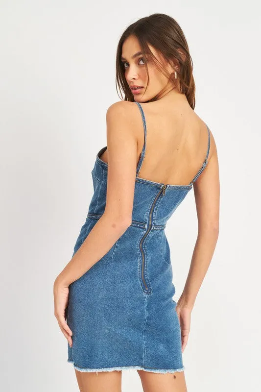 SPAGHETTI STTRAP MINI DENIM DRESS