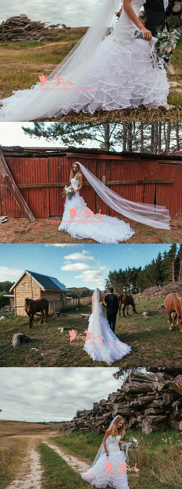 Stunning 2018 Strapless White  Lace Gorgeous Ruffles Tiered Chapel Trailing Wedding Dresses,DB0111