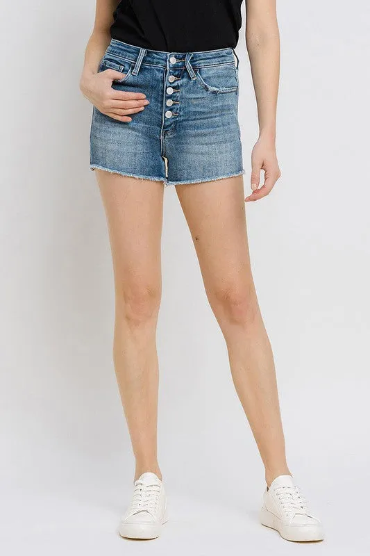 Super High Rise Button Up Stretch Shorts