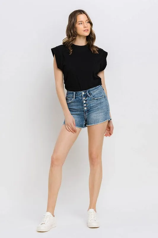 Super High Rise Button Up Stretch Shorts