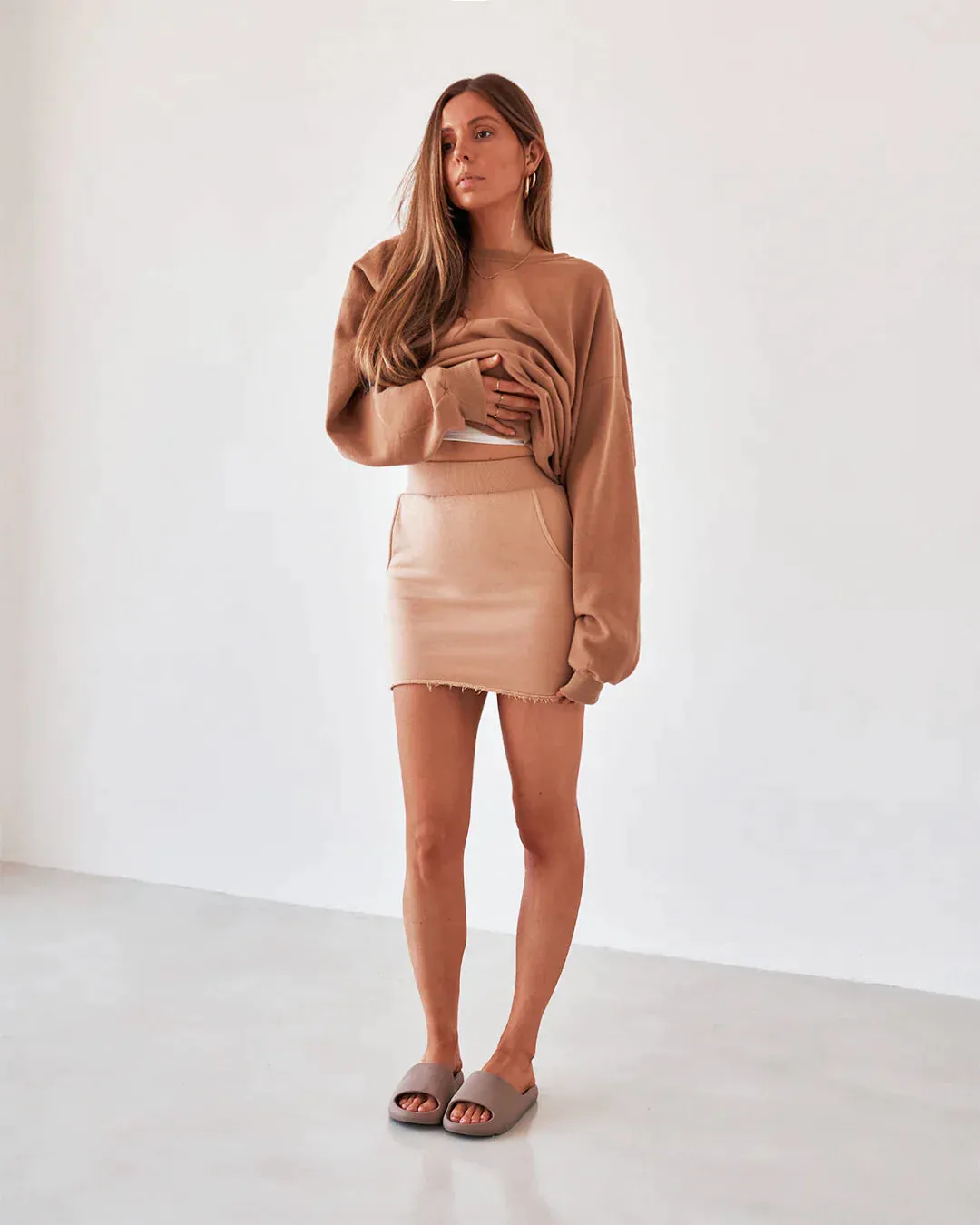 Sweat Mini Skirt - Camel