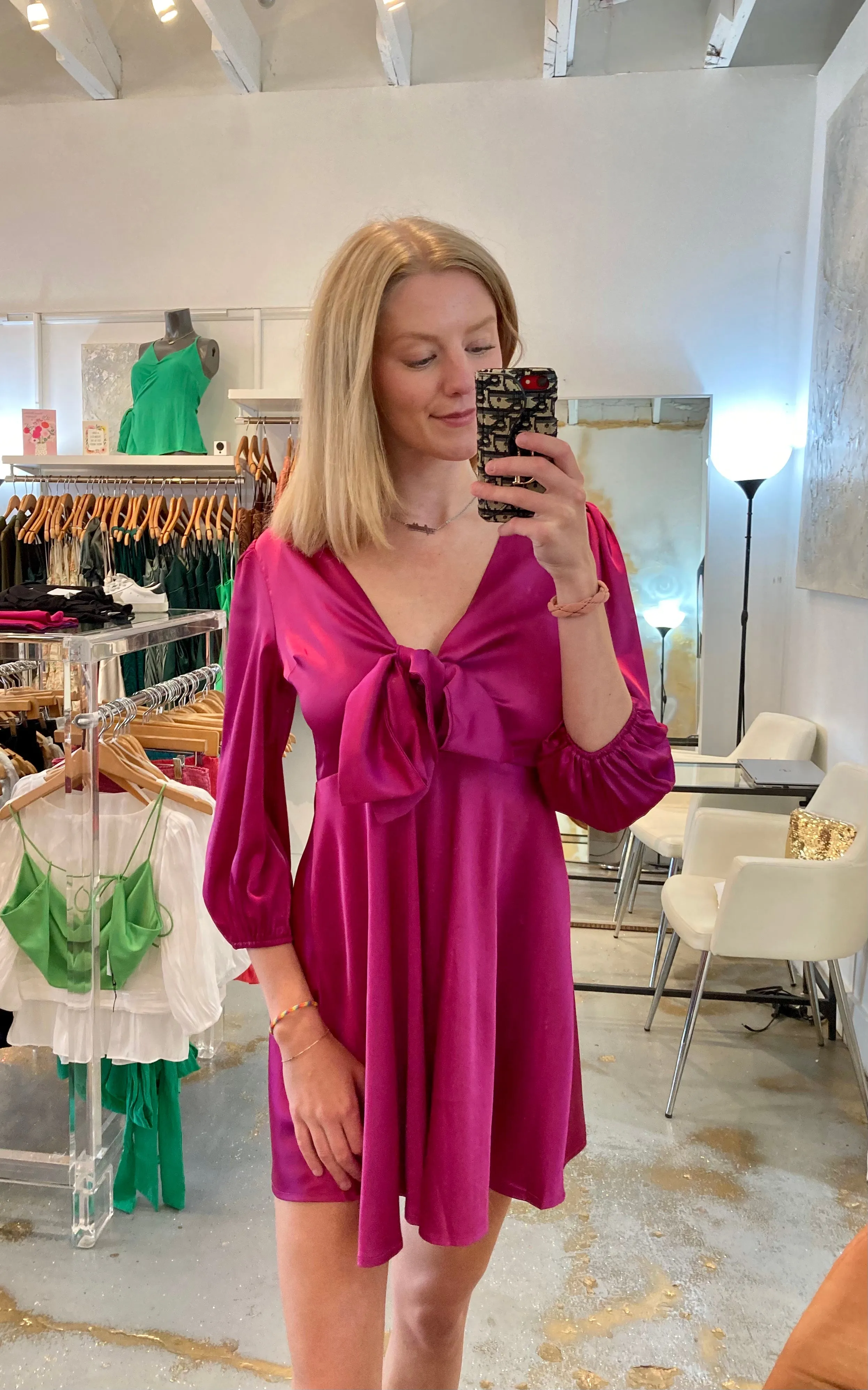 Tania magenta satin dress