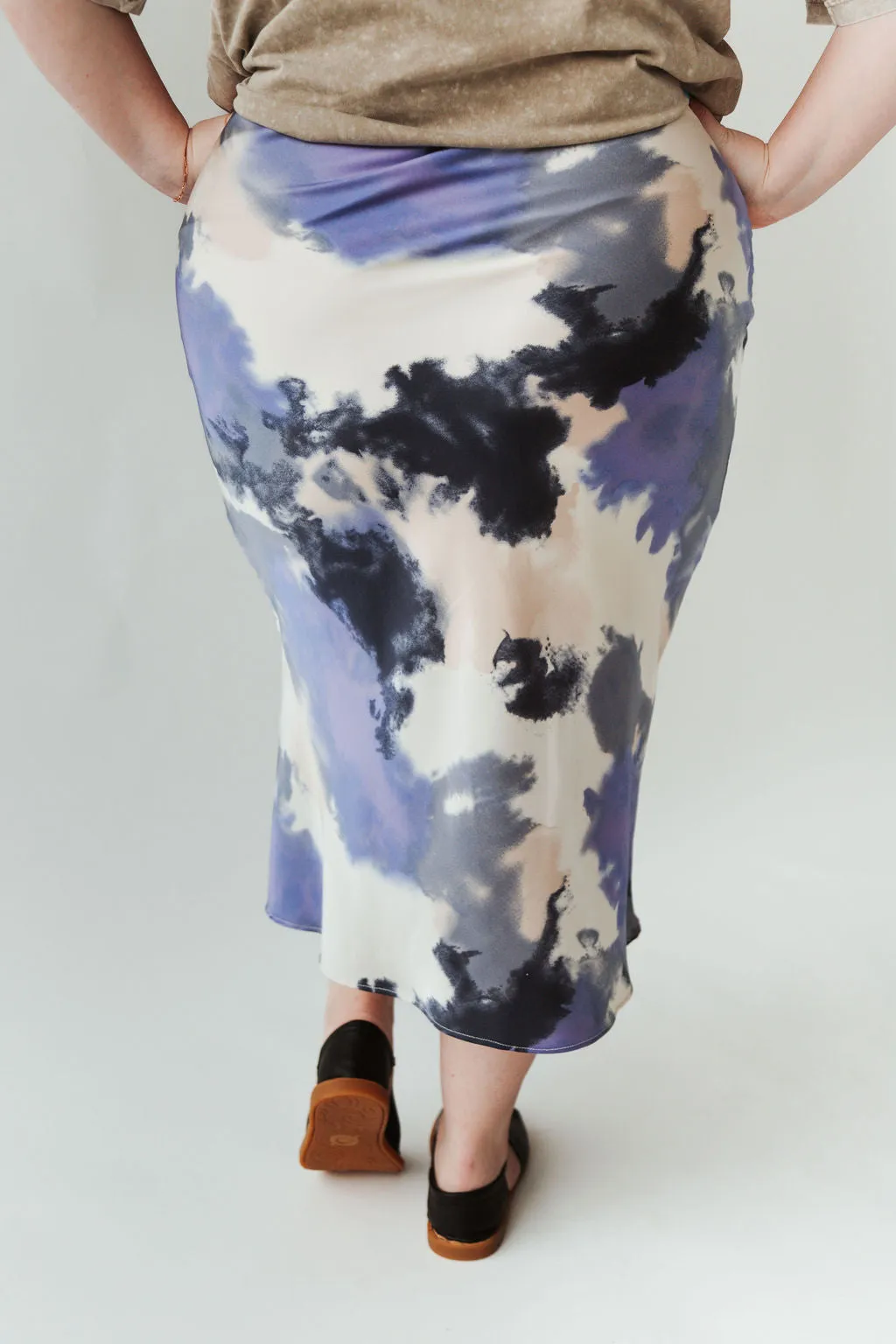 The Ozette Satin Skirt in Purple Abstract