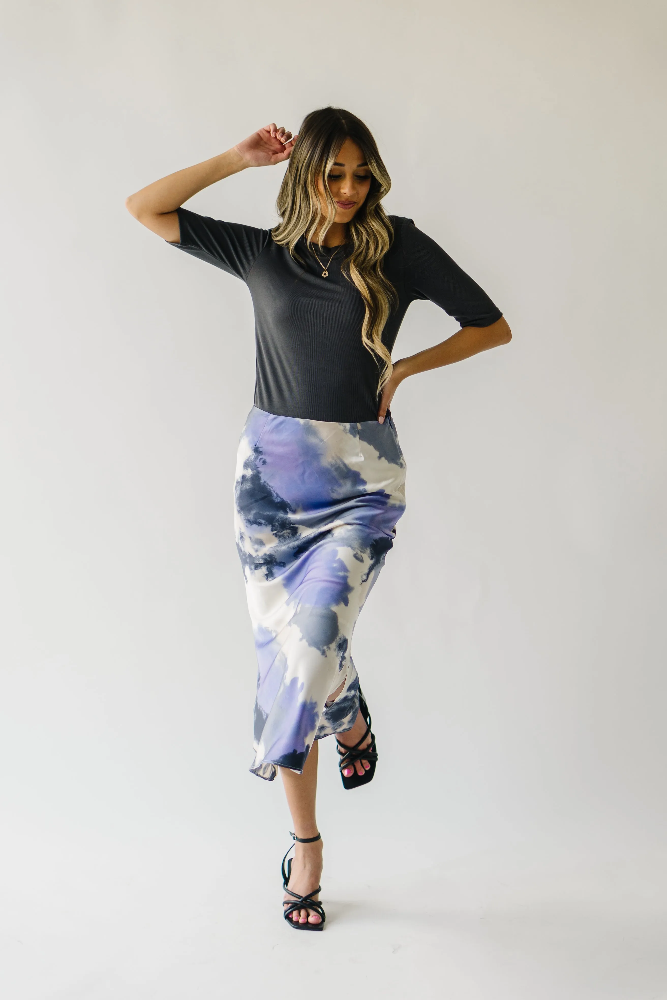 The Ozette Satin Skirt in Purple Abstract