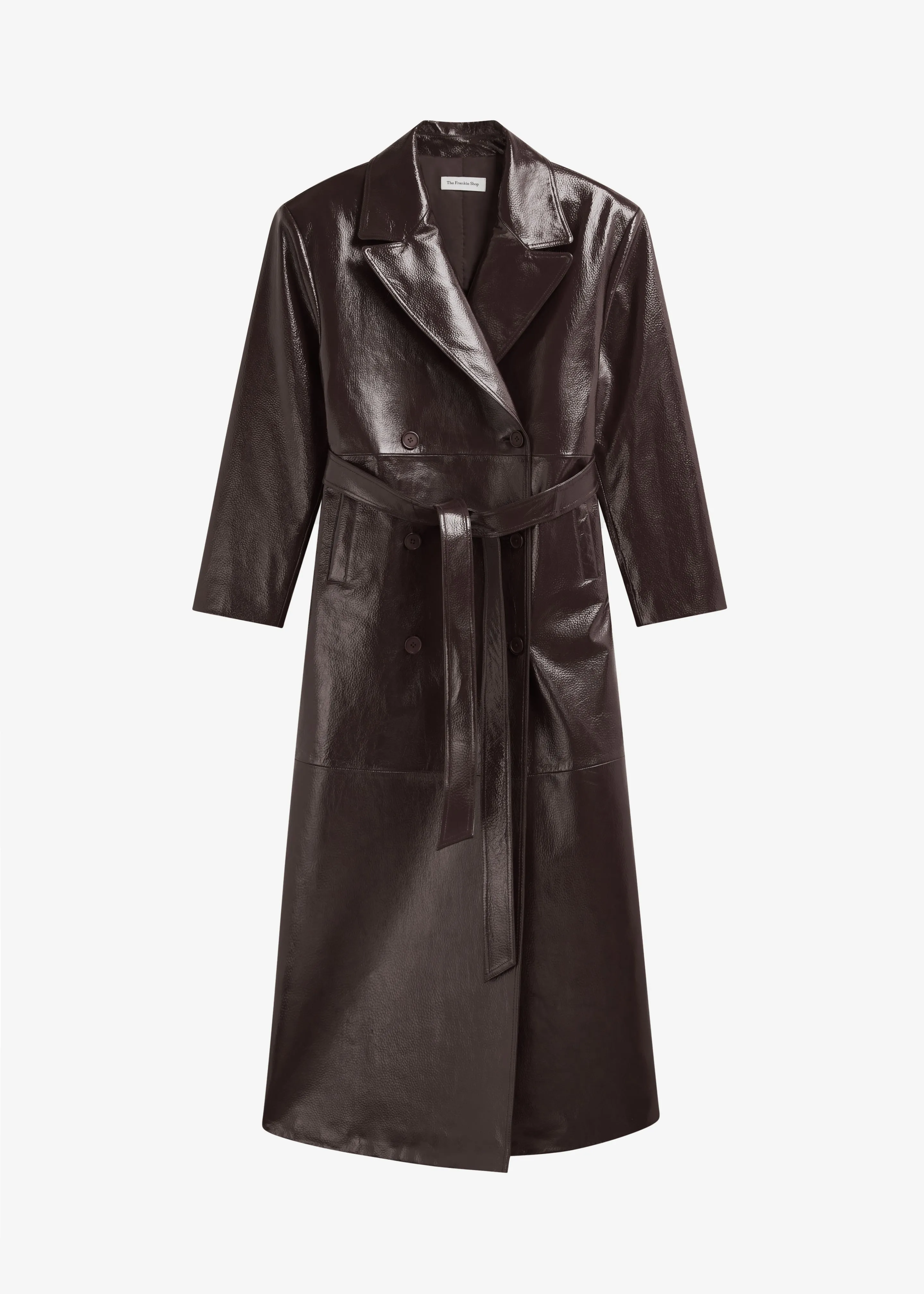 Tina Crackled Faux Leather Trench Coat - Brown