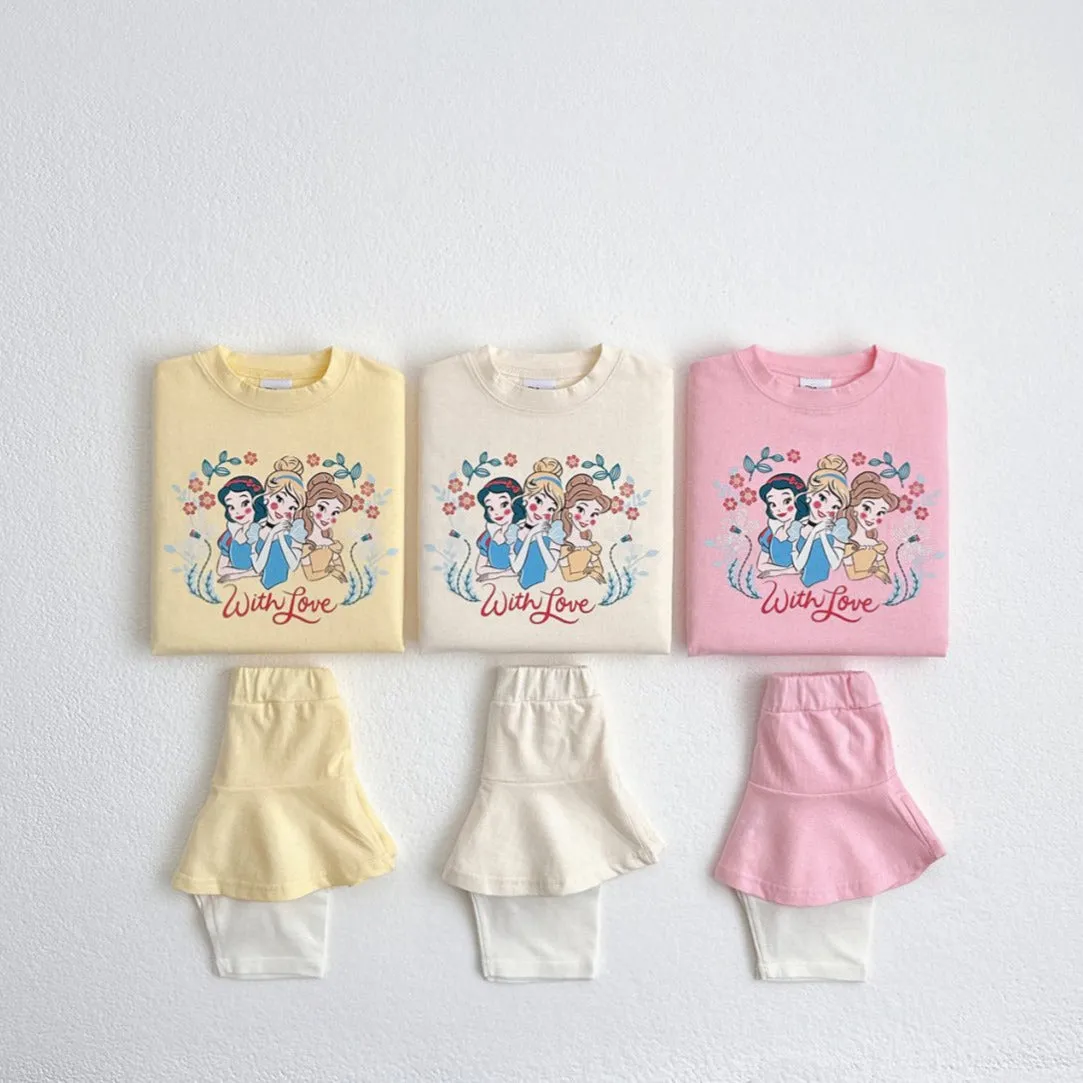 Toddler Disney Princess Print Short Sleeve Top and Skirted Shorts Set (1-7y) - 3 Colors