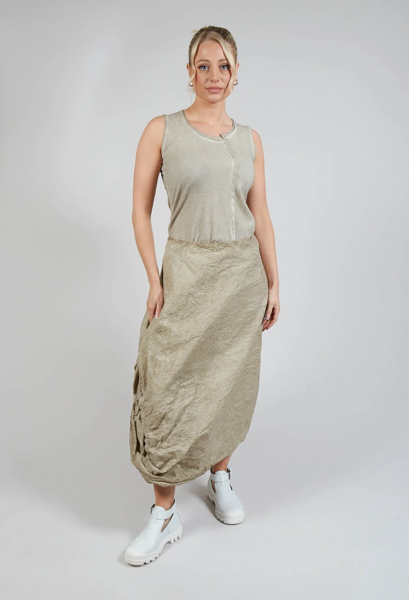 Tucked Fabric Skirt in Straw Cloud