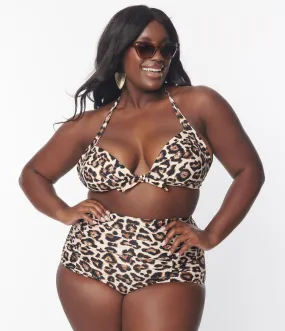 Unique Vintage Plus Size Leopard Monroe High Waist Swim Bottom