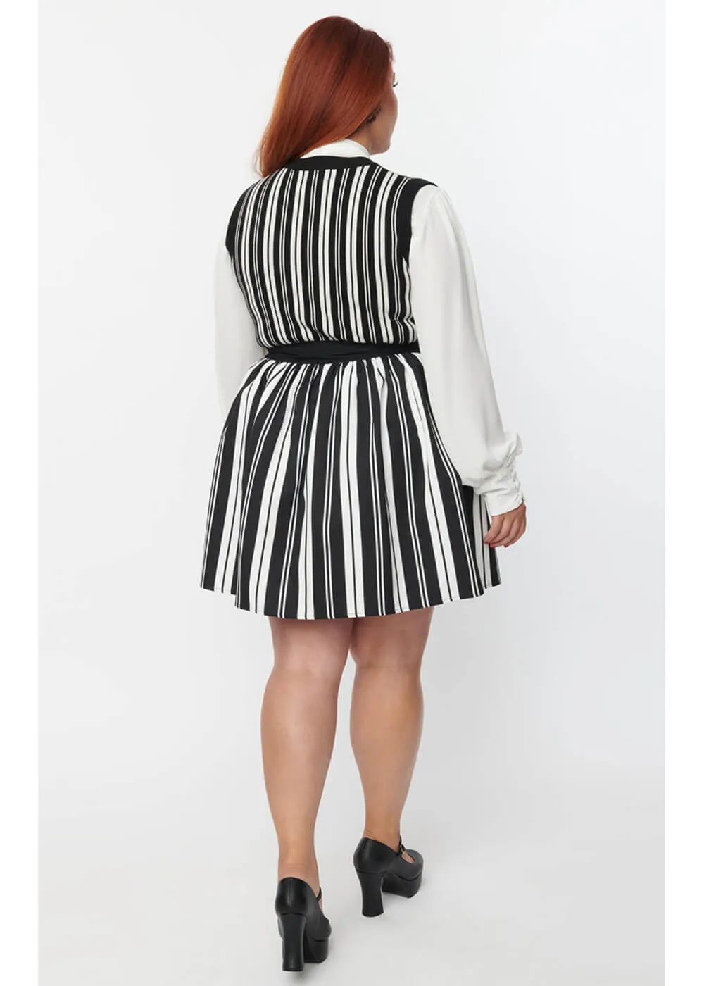 Unique Vintage x Beetlejuice Striped Swing Skirt Black White