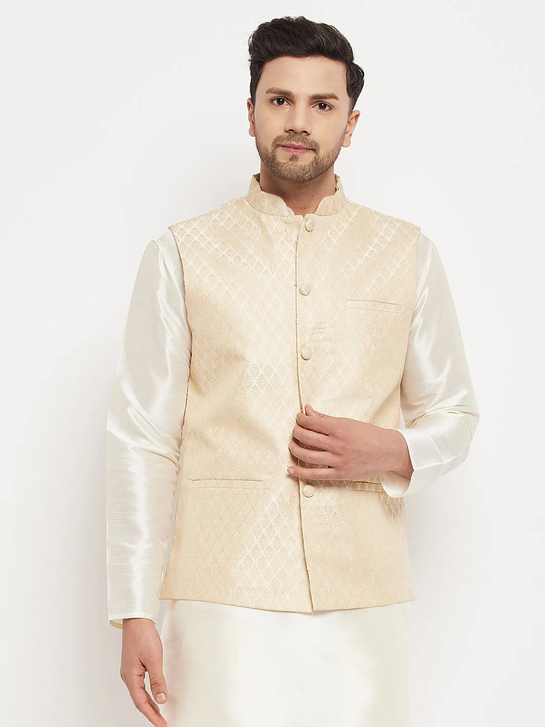 VM BY VASTRAMAY Men's Cream Silk Blend Jacket