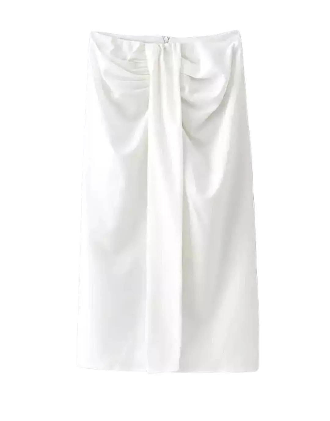 White Ruched Front Midi Skirt