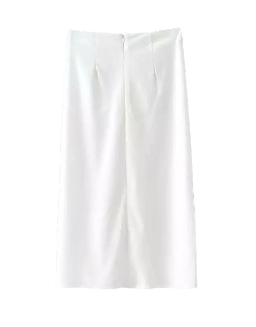 White Ruched Front Midi Skirt