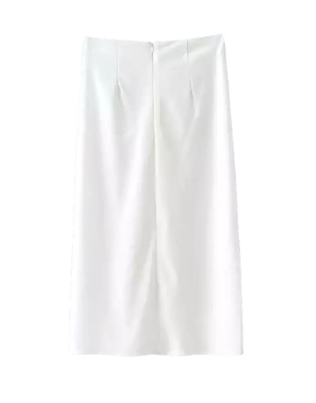 White Ruched Front Midi Skirt