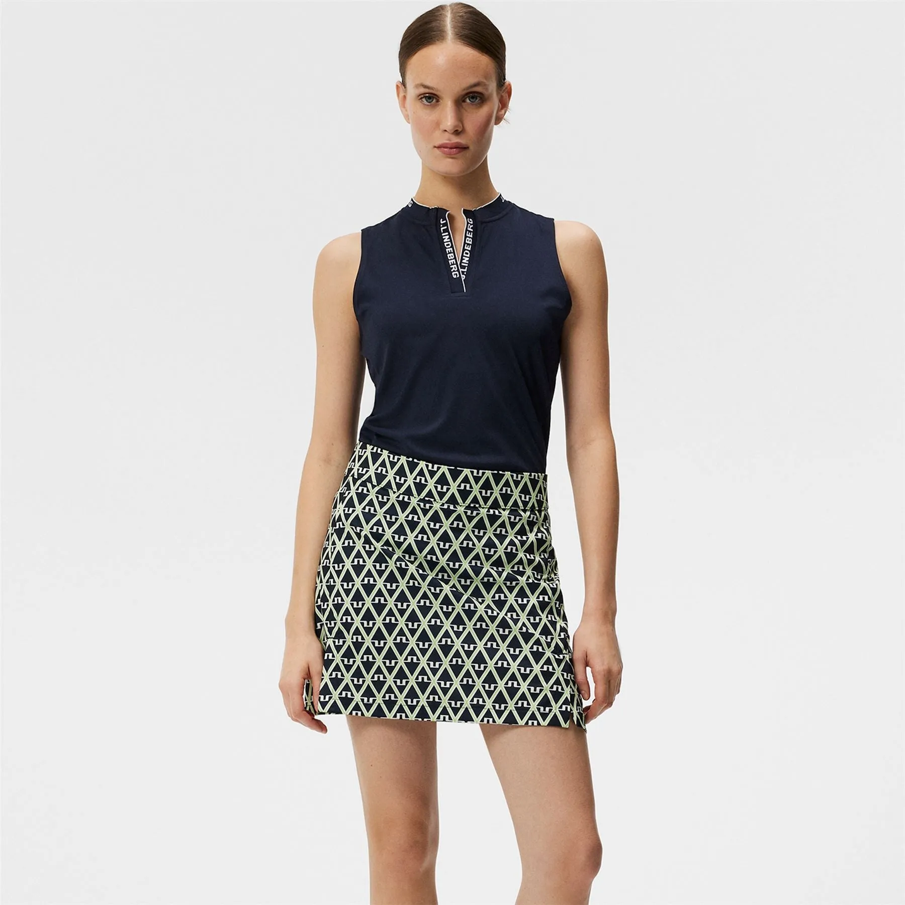 Womens Amelie TX Jersey Printed Mid Skirt Geo JL Navy - SS24