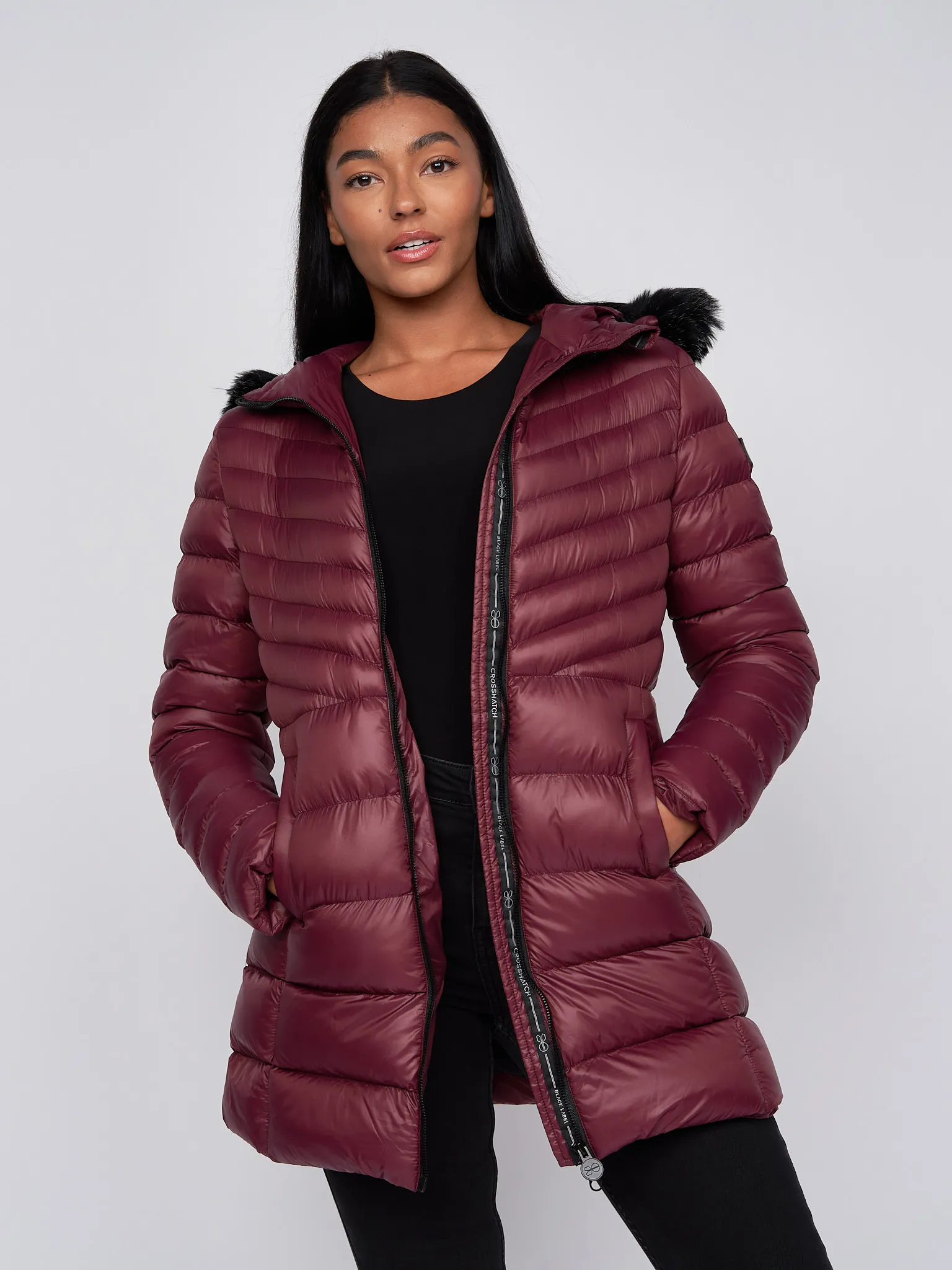 Womens Crosshatch Parka Padded Winter Jacket Hooded Coat