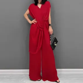 Women's Elegant Long Jumpsuit Casual Loose Wide Leg Pants