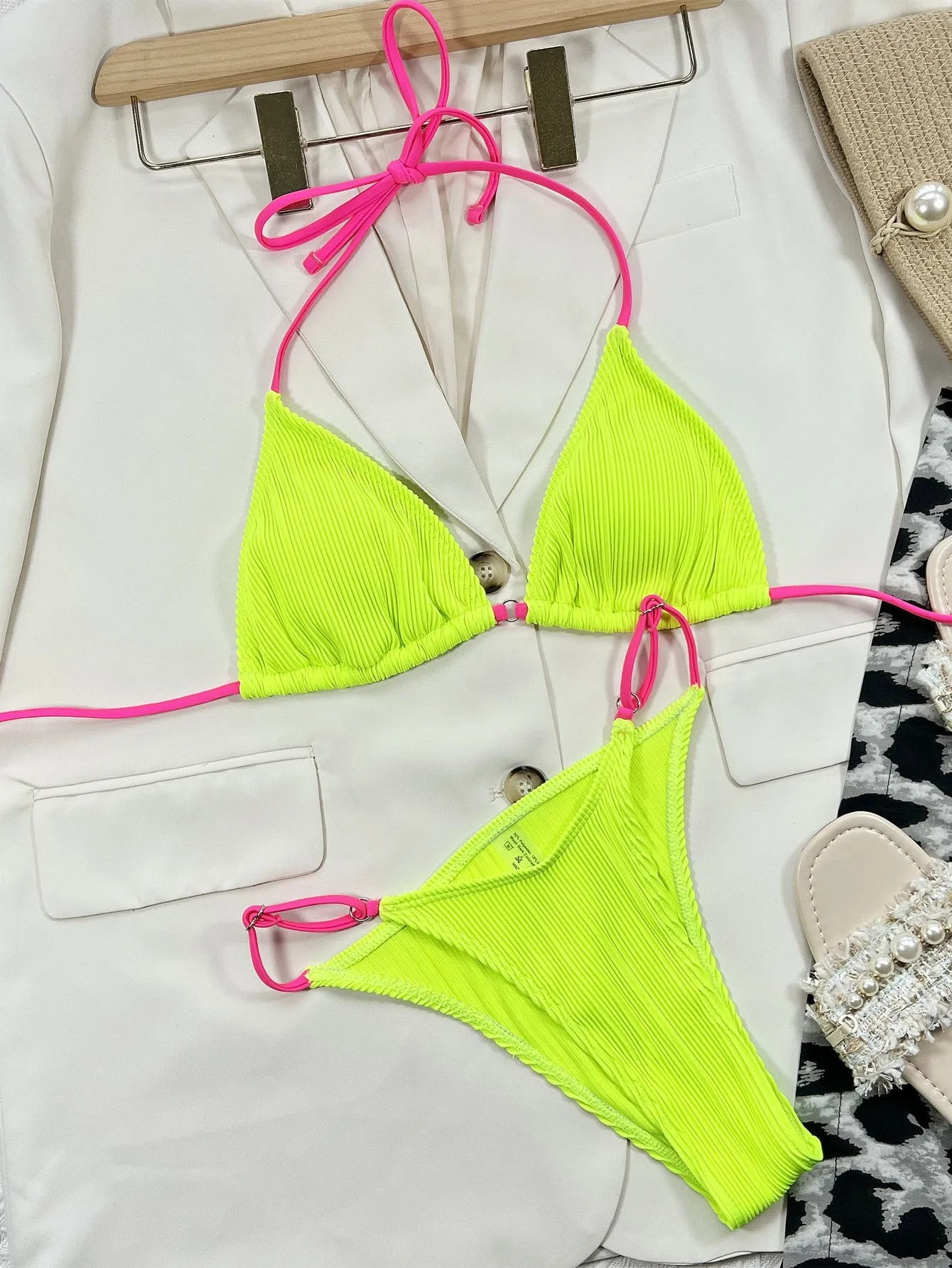 Women's Polyester Sexy Push-Up Triangle Swimsuit Micro Bikini Set