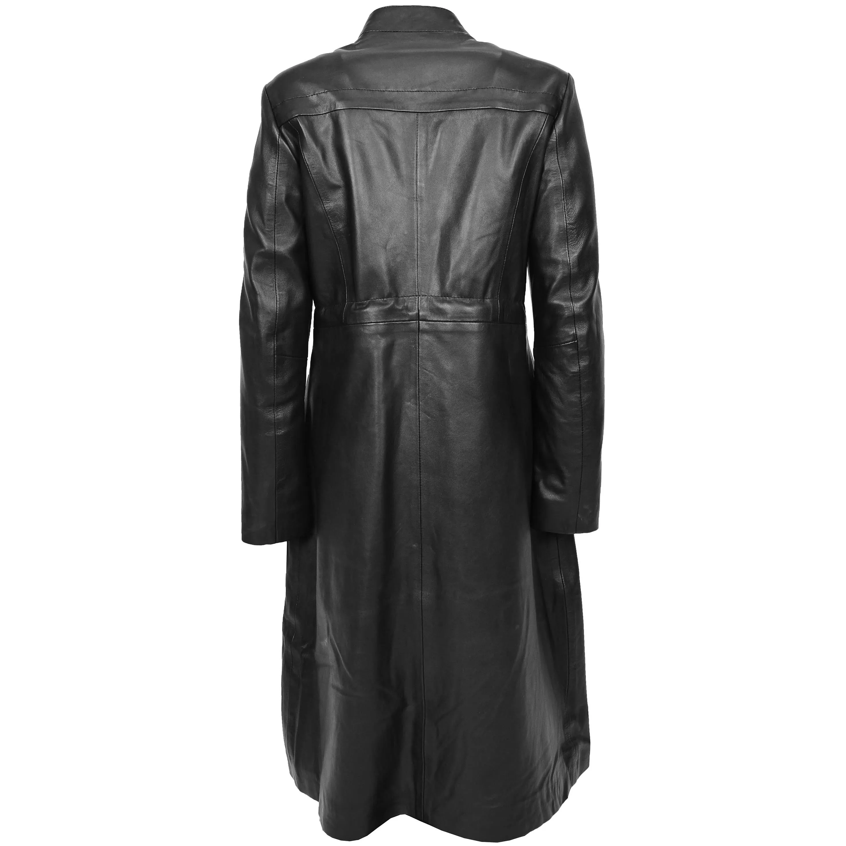 Womens Real Leather Full Length Long Coat Leila Black