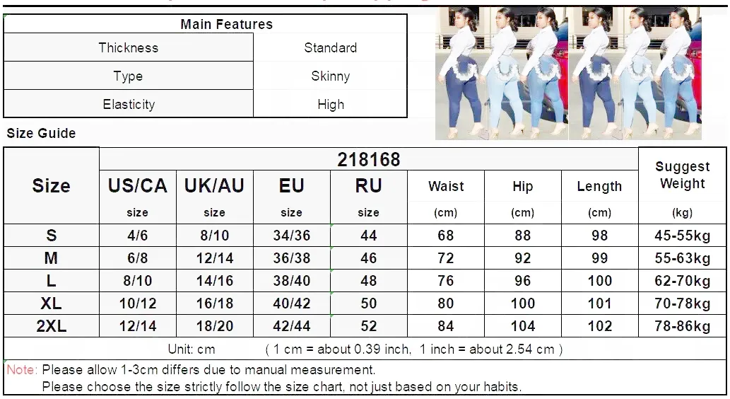 Women's Sexy Lace Ruffles Stretchy Push-Up Skinny Denim Pants