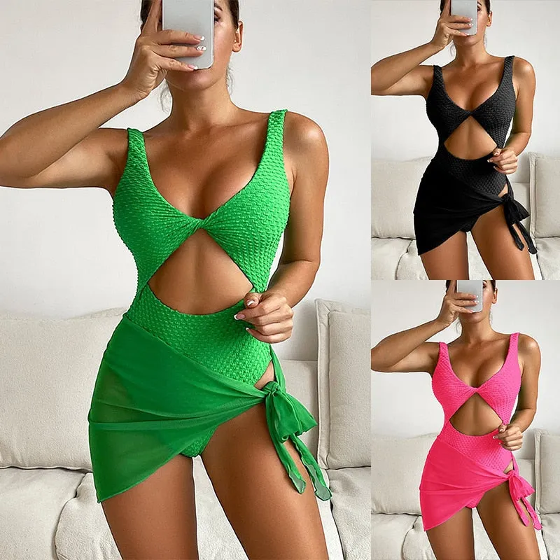 Women's Sexy Polyester Hollow Out Tummy Control One Piece Swimwear