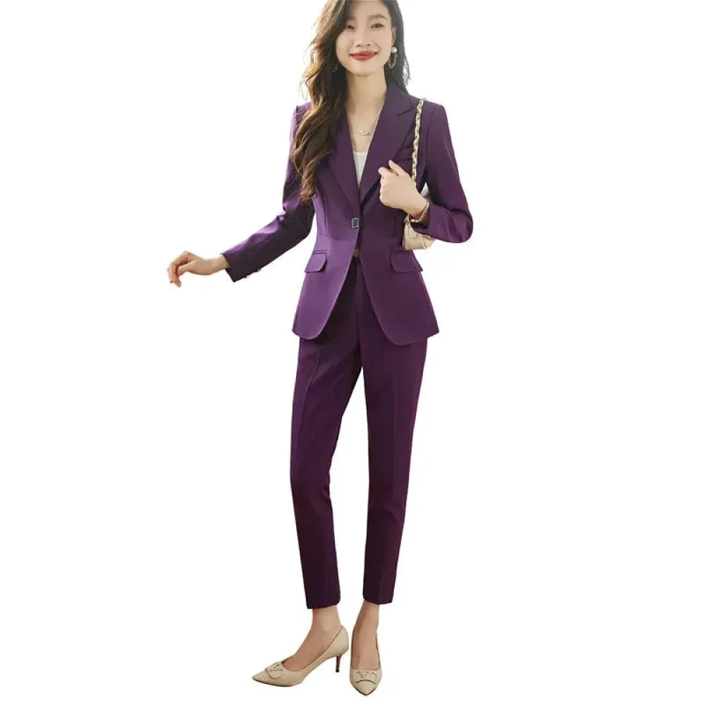 Women's Slim Blazer Ankle-Length Pants Office Work Wear Two-piece Suit