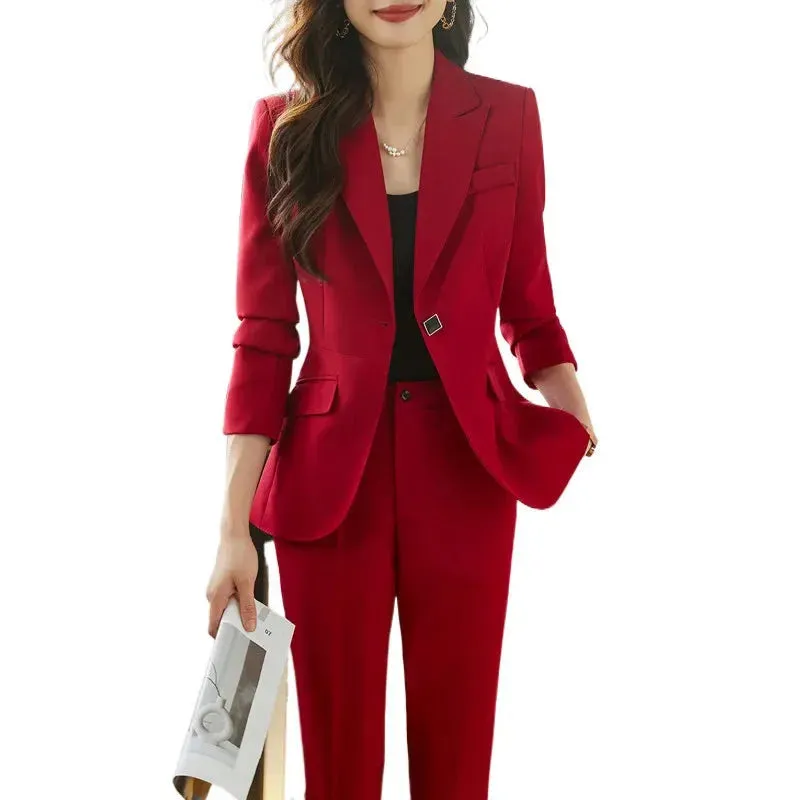 Women's Slim Blazer Ankle-Length Pants Office Work Wear Two-piece Suit