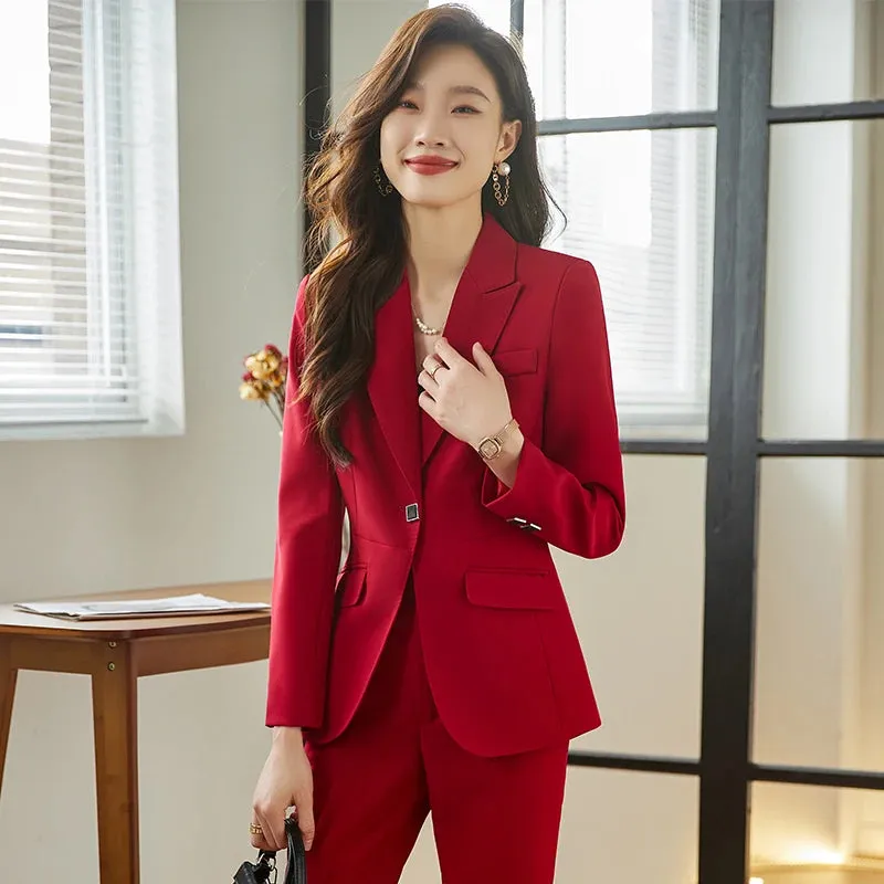 Women's Slim Blazer Ankle-Length Pants Office Work Wear Two-piece Suit