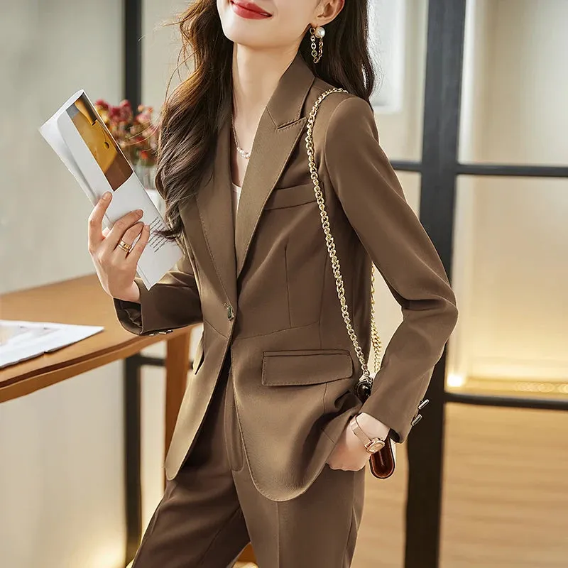 Women's Slim Blazer Ankle-Length Pants Office Work Wear Two-piece Suit