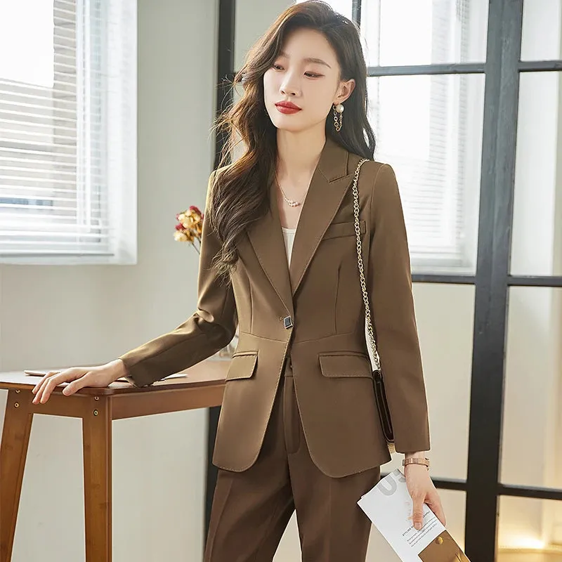 Women's Slim Blazer Ankle-Length Pants Office Work Wear Two-piece Suit