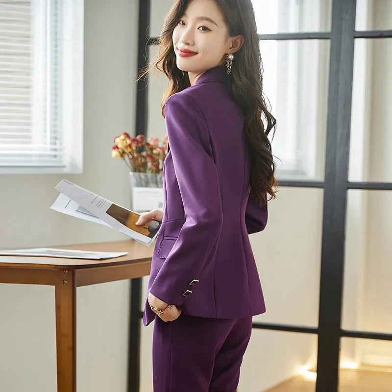 Women's Slim Blazer Ankle-Length Pants Office Work Wear Two-piece Suit