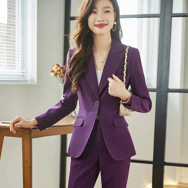 Women's Slim Blazer Ankle-Length Pants Office Work Wear Two-piece Suit