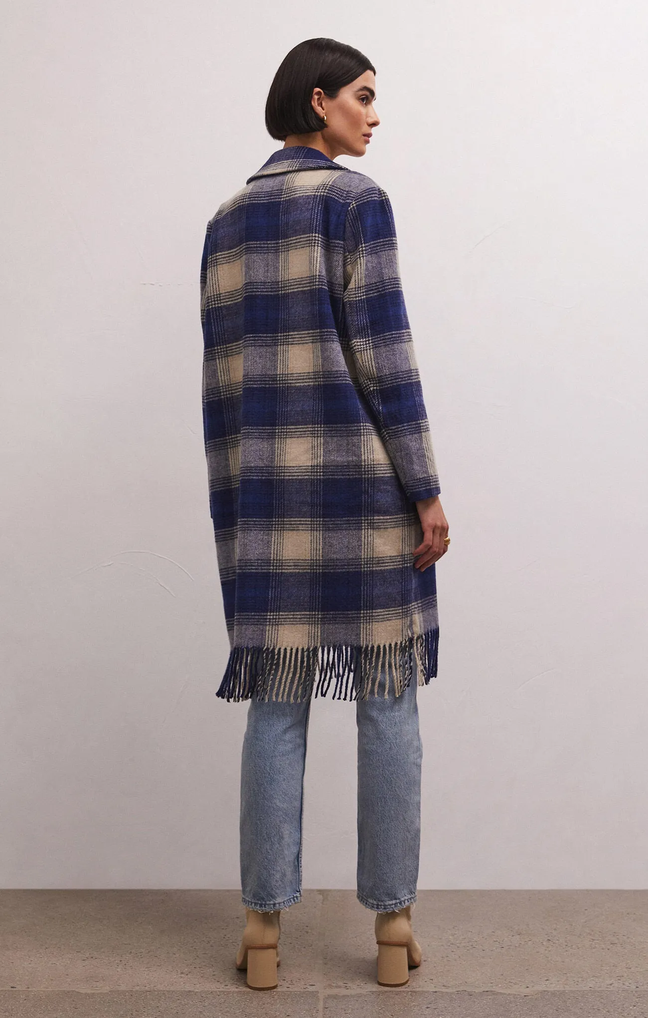 Ynez Fringed Plaid Coat