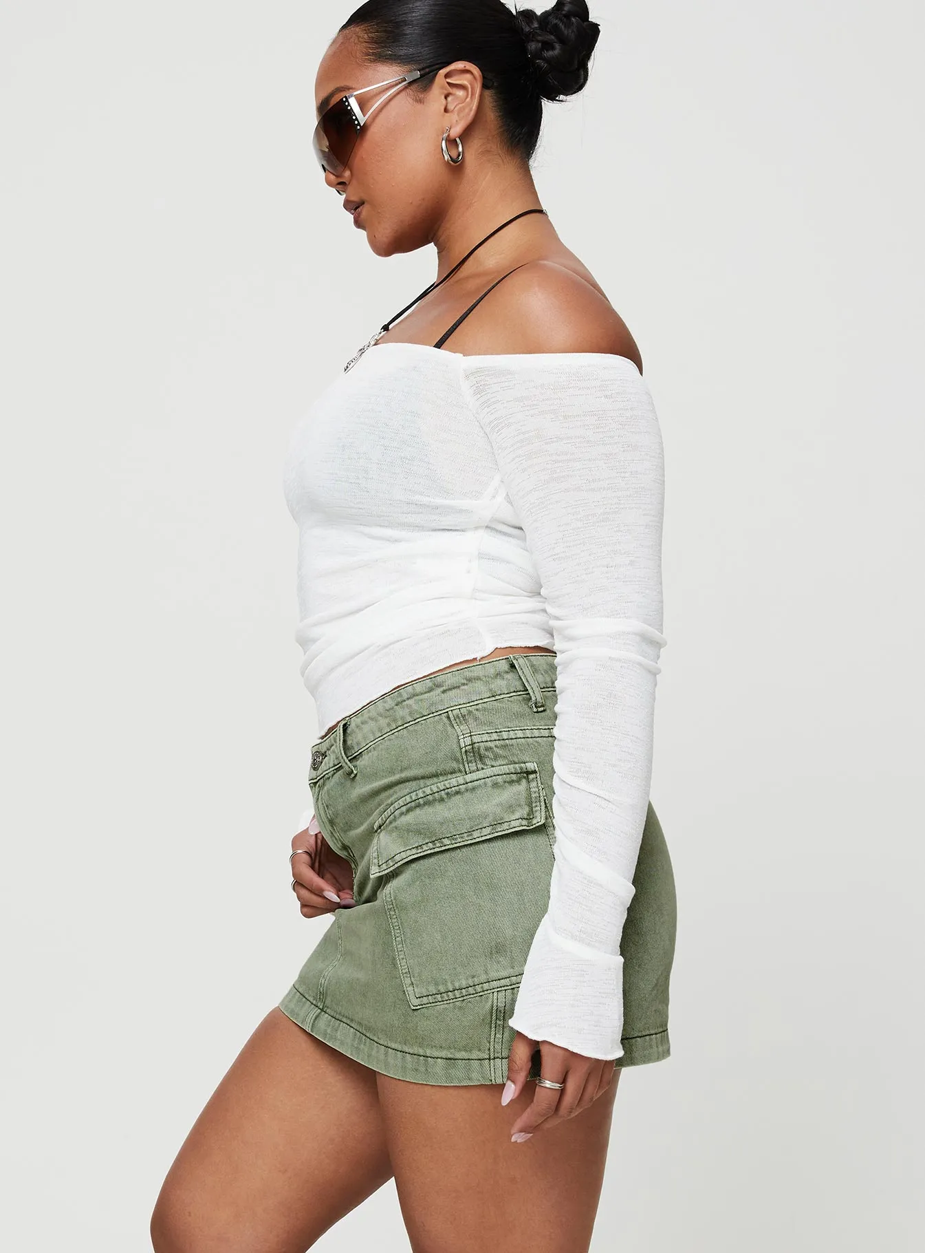 Zakai Cargo Denim Mini Skirt Green