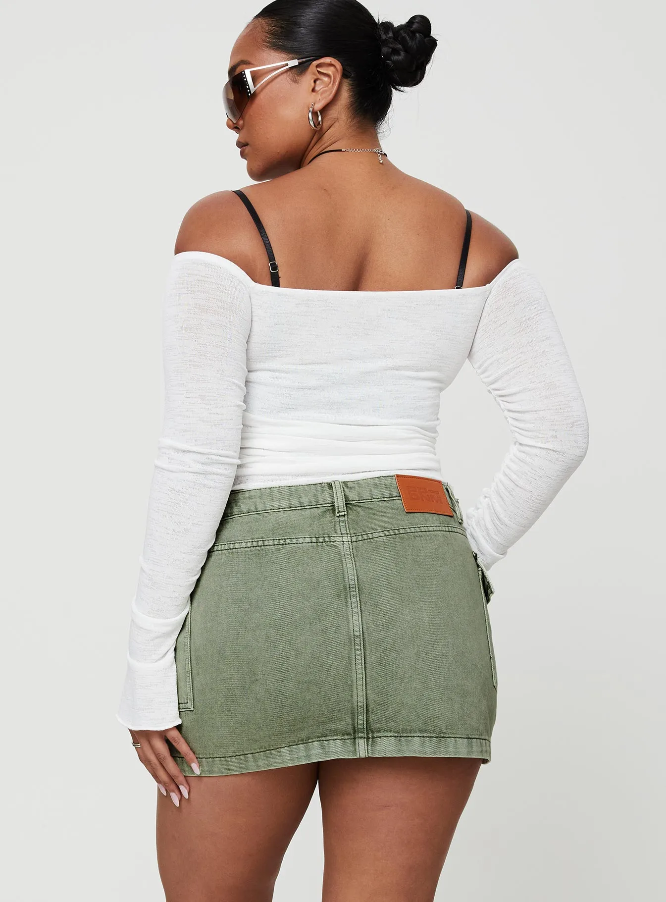 Zakai Cargo Denim Mini Skirt Green