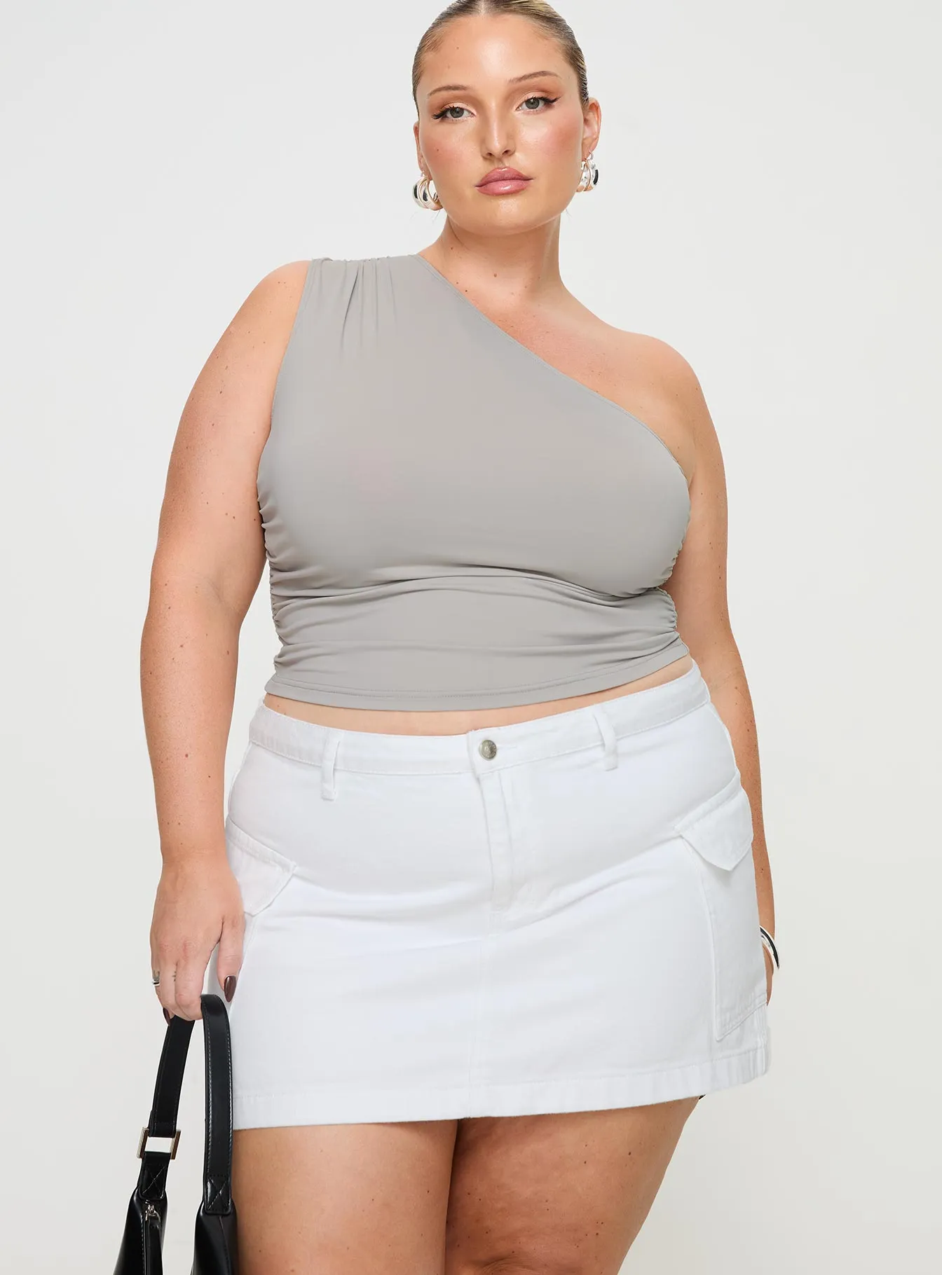 Zakai Cargo Denim Mini Skirt White Denim Curve